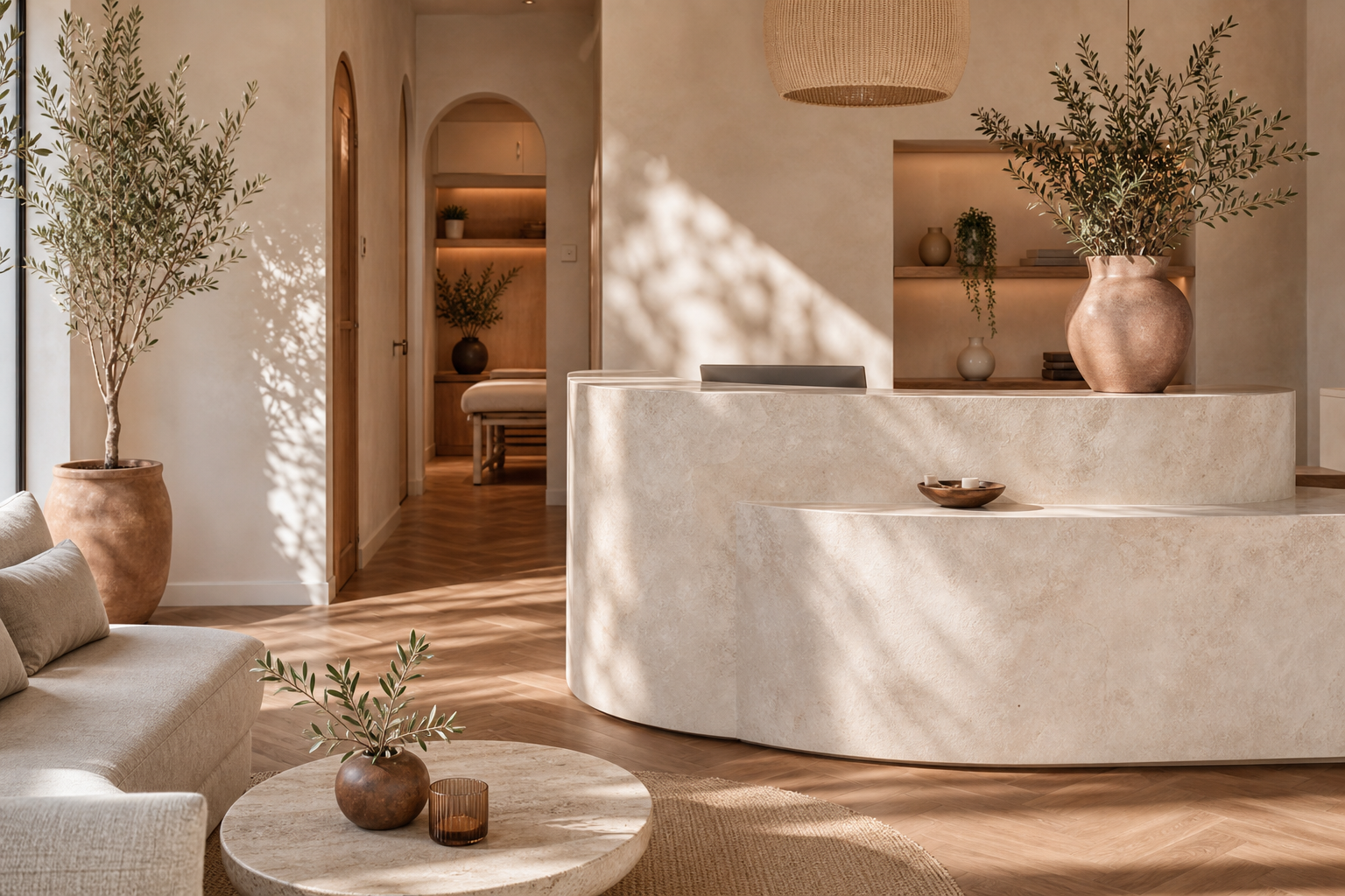 Warm chiropractic wellness clinic interior